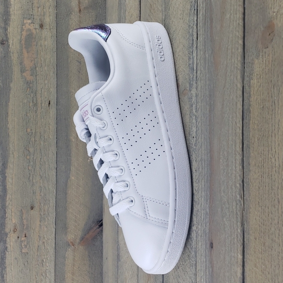 adidas Advantage Women's Tennis Casual Leather Shoes White/Iredescent - Picture 4 of 8